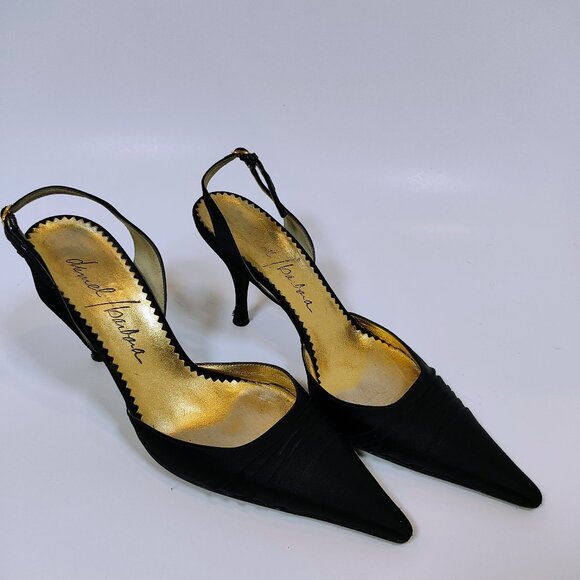Daniel Barbara Women's 7 1/2 M Black Satin Italian Heels - Picture 1 of 13